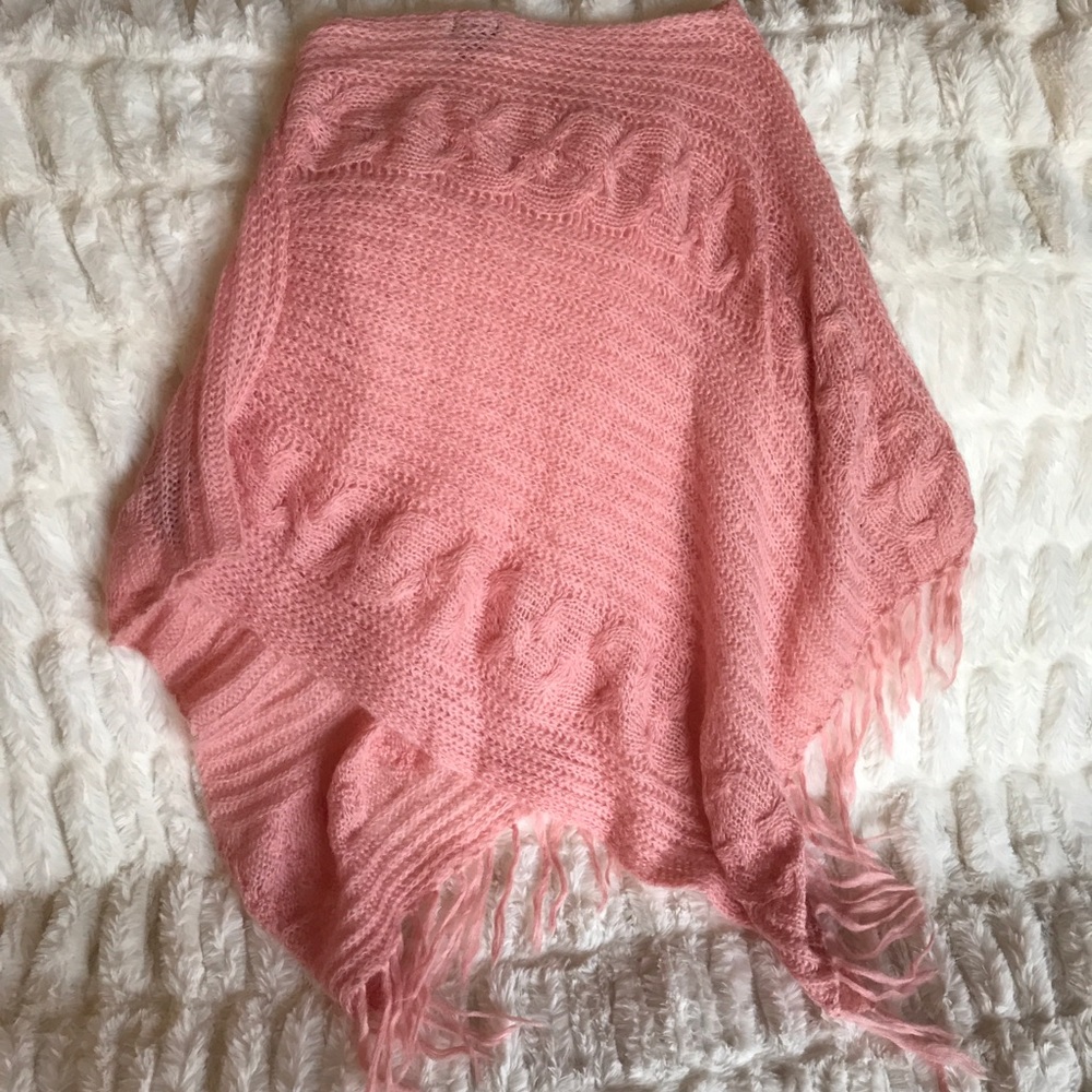 Knit Pink American Eagle Fringe Sweater Poncho!